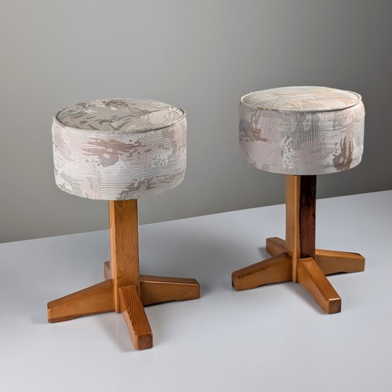 Pair of Scandinavian Modern Pine and Fabric Stools, 1980s – Textile, Wood (photo 4 of 9)