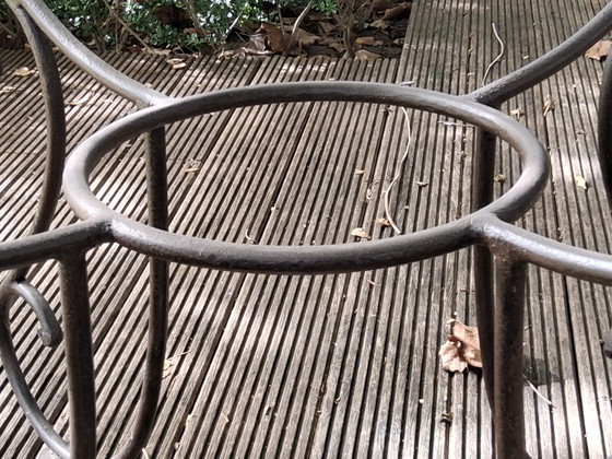 Round Wrought Iron Table With 12 Mm Thick Tempered Frosted Glass (photo 9 of 15)