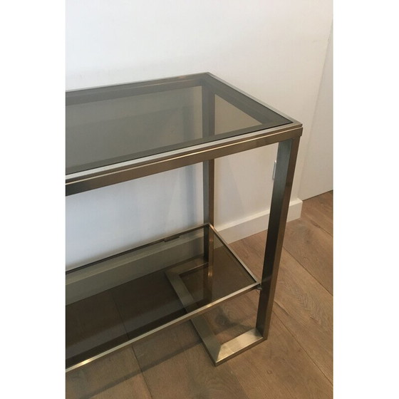 Image 1 of Vintage Console in Brushed Steel and Smoked Glass Trays 1970