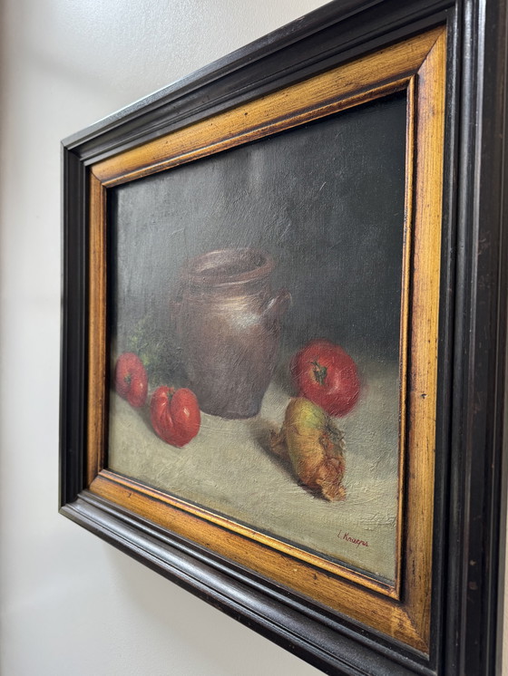 Image 1 of Still life painting, oil on antique canvas