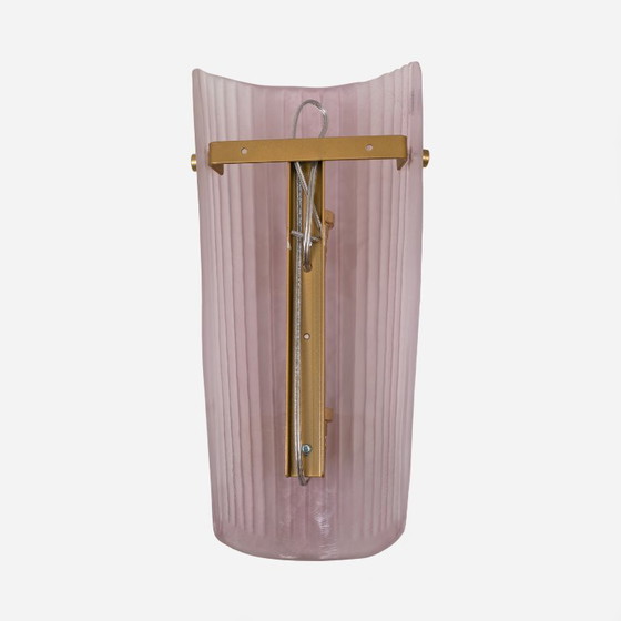 Image 1 of Paar Wandleuchten aus Muranoglas, rosa geripptes Glas und Messing, Italien