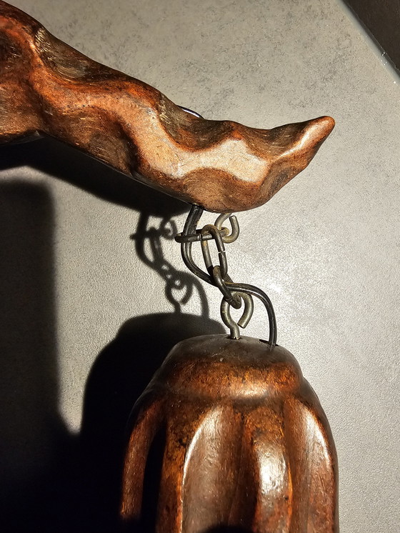 Image 1 of Lampade da parete spagnole vintage in legno, con vetro ambrato