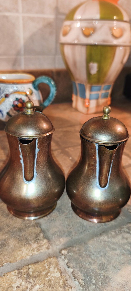 Ensemble de 5 cafetières arabes vintage Dallah en cuivre et laiton, style turc et moyen-oriental (photo 2 of 10)