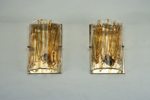 Paire d'appliques en verre épais de Murano signées La Murrina. Italie, années 1970.