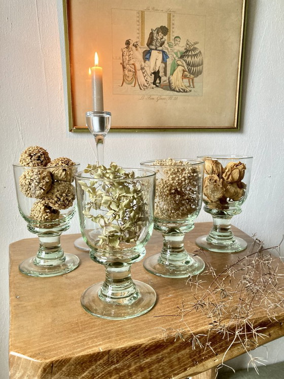 4 calici in vetro soffiato artigianale con sfumatura verde, Bicchieri e caraffe (foto 8 di 12)
