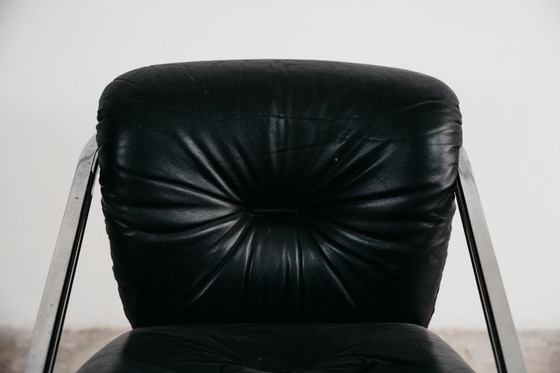 Image 1 of Mobil Girgi Dining Set with 4 Steel and Leather Armchairs, 1970s Design