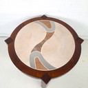 Table basse ronde vintage Haslev, design danois, palissandre/pierre/acier inoxydable