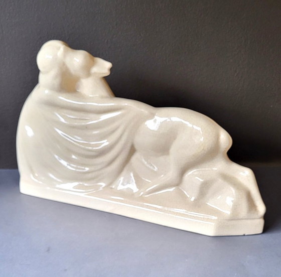 Image 1 of Art-Deco-Keramikskulptur mit Craquelé-Glasur von Fontinelle, 1930