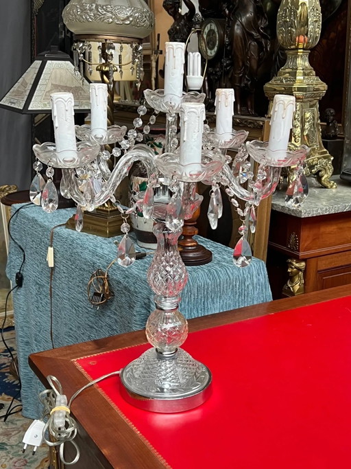 Girandole. 6 light points. Crystal, glass. Italy. 20th century. 62x45 cm. – tafellampen (photo 2 of 6)