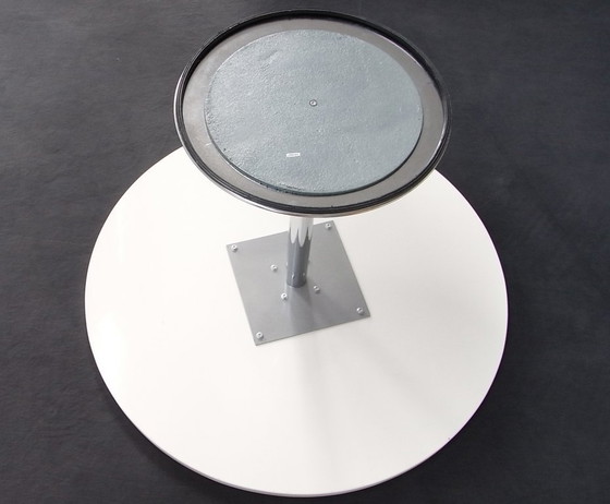 Image 1 of Tavolo da pranzo rotondo con piano bianco lucido su struttura Tulip in cromo, 120 cm (non Saarinen/Knoll)