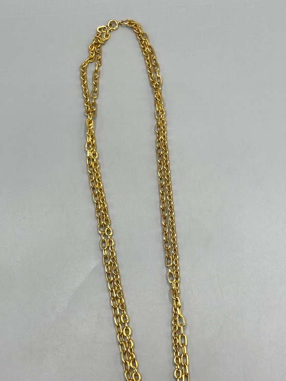 Vintage Gold-Tone Long Necklace with Articulated Pendant and Tassels – Decorative Objects, Metal (photo 5 of 6)