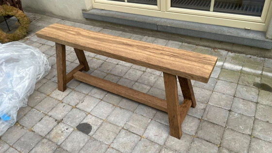 Handgefertigte Bank aus massiver Eiche – Beistelltische, Wood (photo 3 of 8)
