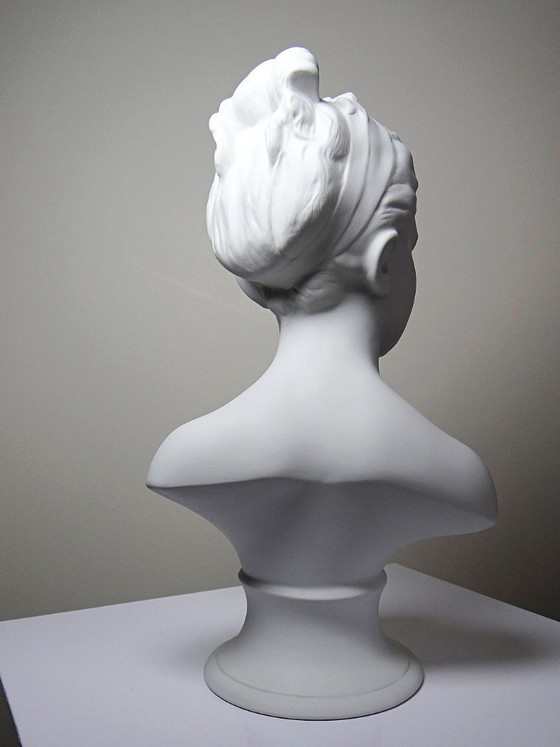 Image 1 of Bust of Louise Brongniard after Houdon, white biscuit porcelain, Tharaud, Limoges, 20th century