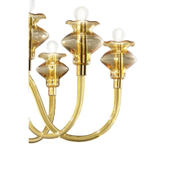 Image 1 of Lampadario moderno di lusso in vetro di Murano con finitura ambrata