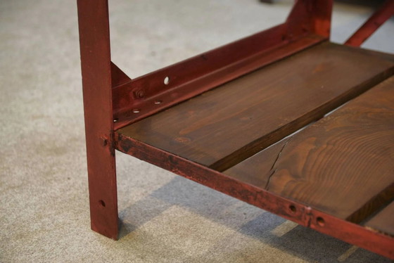 Industrielle Werkbank 1950er Jahre – Schreibtisch, Holz, Polierter Stahl, Industrieel (photo 12 of 15)