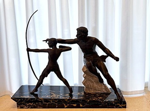 Large and Exceptional Art Deco Sculpture by Limousin: The Archer and the Mentor