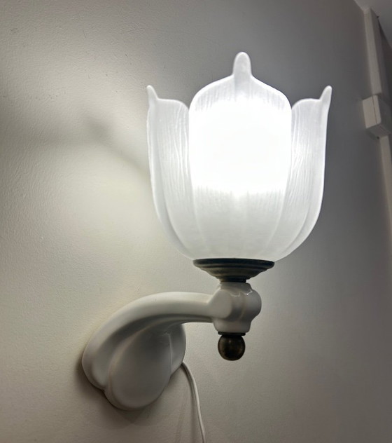 Image 1 of Par de apliques de pared de cerámica y vidrio, década de 1950.