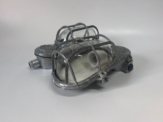 Image 1 of 2x Industria Rotterdam Industrial Cage Lamps Bulls-Eye Aluminium