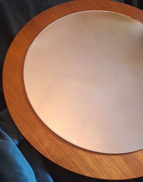 Image 1 of Teak Circular Bevelled Wall Mirror, Denmark 1960s