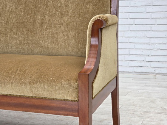 Image 1 of 1950s, 2 Seater Danish Highback Sofa, Furniture Velour, Laqered Teak Wood.