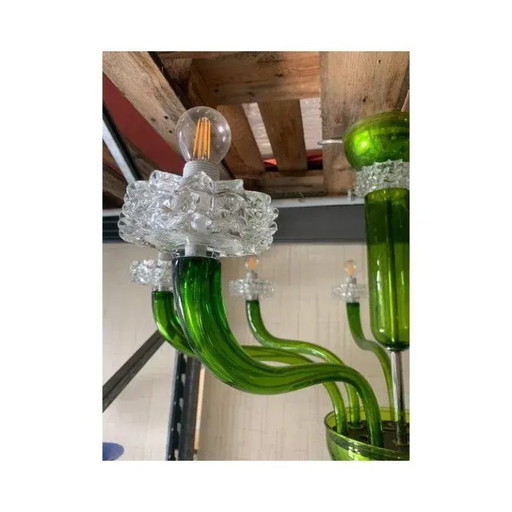 Groene Murano glazen kroonluchter met transparante rostrato boubeches van Simoeng