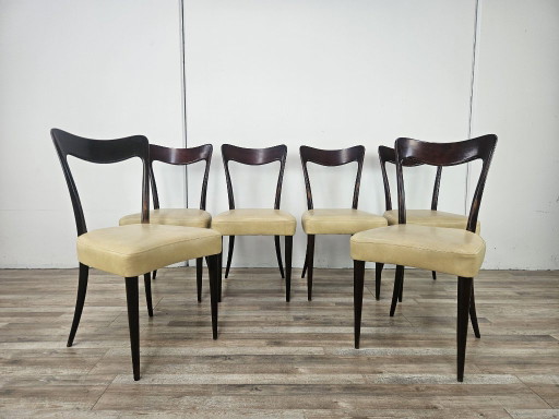 Zes Art Deco-stoelen toegeschreven aan Carlo Rava, jaren 1950 – eetkamerstoelen, Textile, Wood