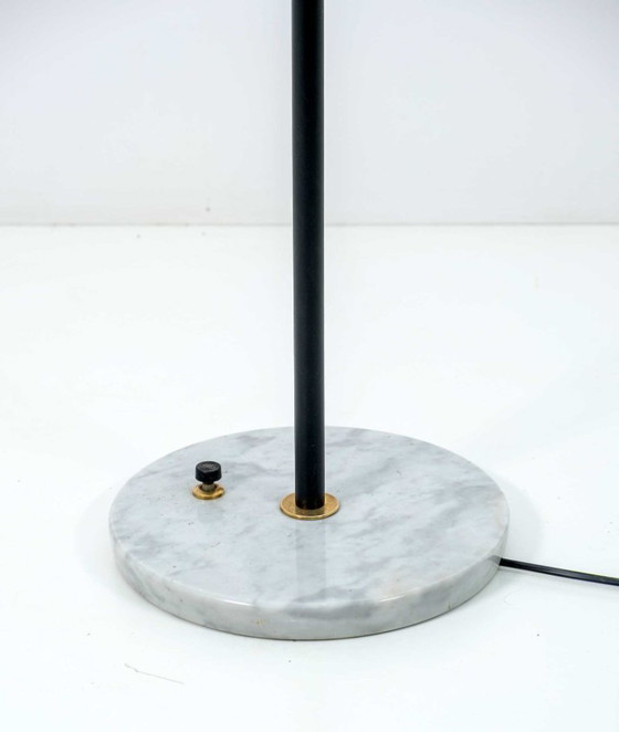 Image 1 of Stilnovo Mid-Century Modern Italian Brass and Opaline Glass Floor Lamp, 1950s