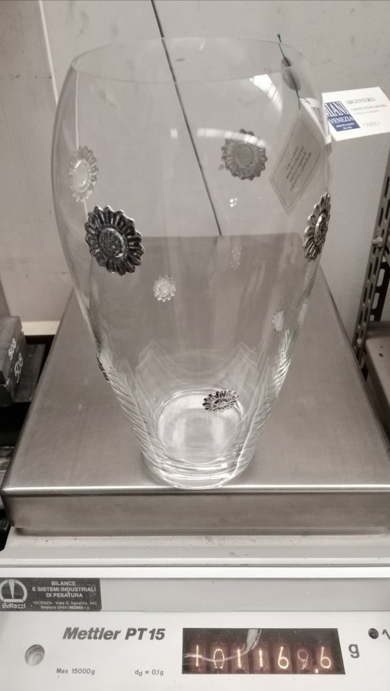 Image 1 of 30cm-high glass vase with 925 silver sunflowers