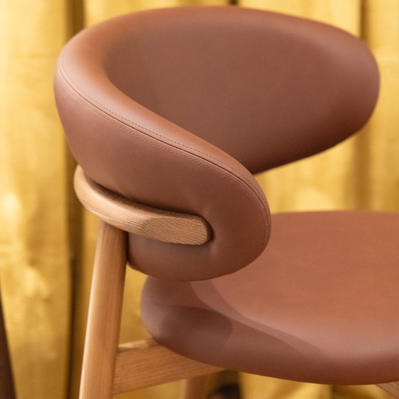 Image 1 of Lot de 4 tabourets de bar Calligaris Oleandro | Cuir écologique noyer et tabac