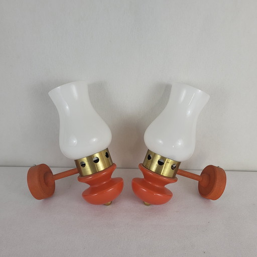 Vintage Orange Lacquered Metal Wall Light (*2)