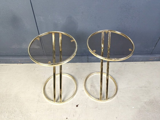 Image 1 of Vintage messing bijzettafels - set van 2, jaren 1970