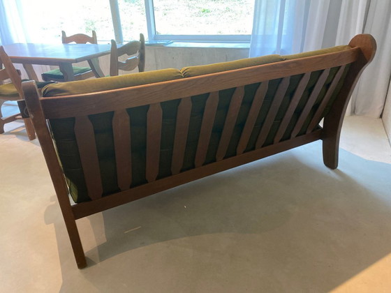 Image 1 of Divano in rovere massello – anni '70, stile rustico-brutalista, rivestimento verde