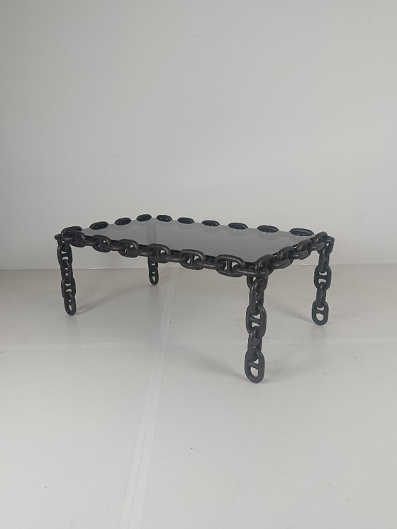 Image 1 of Vintage Brutalist Zwart IJzeren Ketting Salontafel met Origi