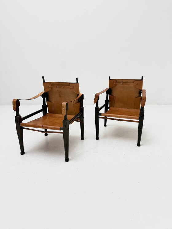 Image 1 of Set de 2 Fauteuils Safari en cuir et chêne de Wilhelm Kienzle pour Wohnbedarf, 1950Ern Jahre