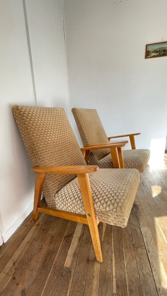 Image 1 of Paire FAUTEUILS MANUCERE Pieds Compas VINTAGE