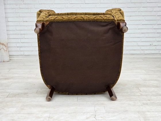 1950s, Danish relax chair, furniture velour, beech wood., Armchairs, Textile, Green (photo 2 of 18)