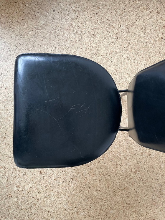 Image 1 of 2x vintage black leather Fasem S44 dining chairs
