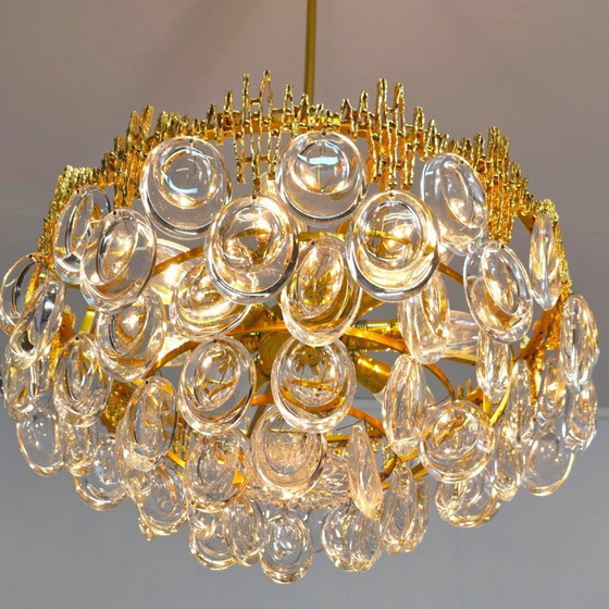 Image 1 of Lampadario Palwa in stile brutalista anni '60 dal tocco caldo. Ottone con vetro di cristallo.