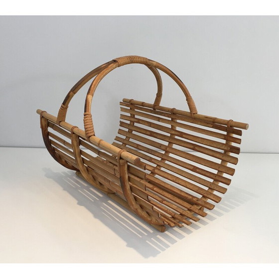 Image 1 of Vintage rattan firewood holder, 1970