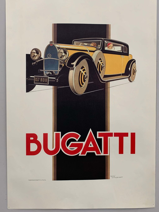 Affiche Bugatti de René Vincent pour Bedos Paris, années 1960