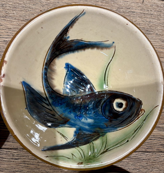 Image 1 of Set of 6 handmade studio ceramic bowls with fish decorations (Puigdemont?) – 1970s/80s