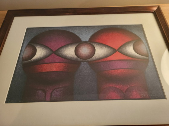 Image 1 of Lithograph by Jos Decordier "Compositie met twee figuren" numbered 2/20, signed