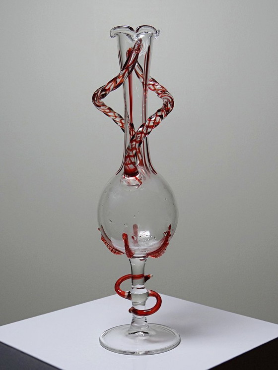 Image 1 of Vaso solifloreale veneziano in vetro soffiato di Murano, anni '50-'60, Filigrana/Zanfirico