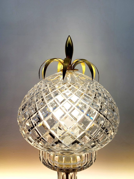 Image 1 of Val Saint Lambert crystal table lamp - vintage pineapple shape 1960s - 1970s