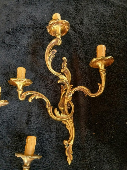 2 of meer bronzen wandlampen in Lodewijk XV-rococostijl met 3 armen (photo 2 of 6)