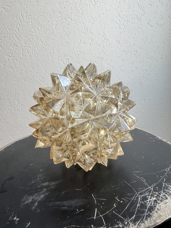 Image 1 of Set van 3 Vintage Glazen Plafondlampen / Kappen – Kristallook (Jaren 60)