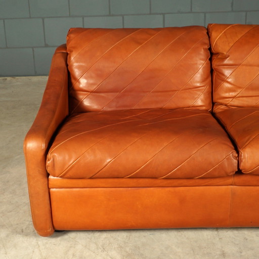 Dänisches Vintage-Patchwork-Sofa - cognacfarbenes Leder - 1970er Jahre