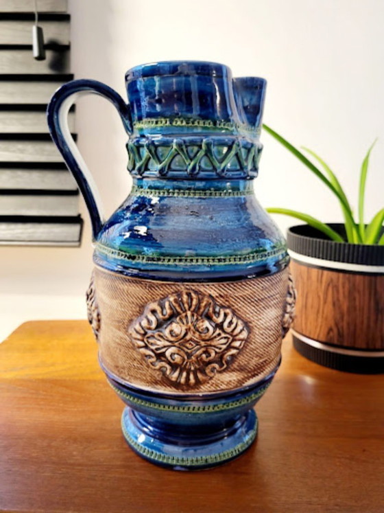 Image 1 of Blue ceramic jug in Bitossi style, 1960s in Italy