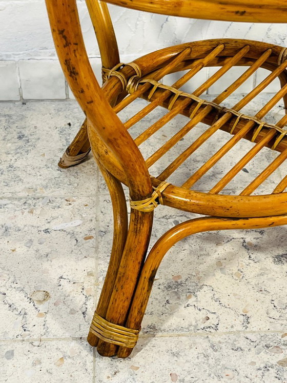 Image 1 of Vintage rattan coffee table with glass top, 1970s