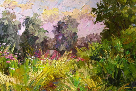 Original Ölgemälde Naturlandschaft Sommerwiese Weg im Gras – Gemälde & Zeichnungen, Canvas (photo 6 of 8)